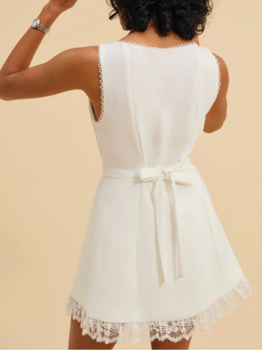 For Love And Lemons Ivory Lace-Trim Button Romper - Picture 2 of 2